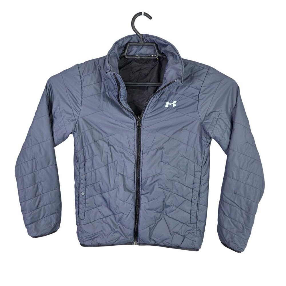 Boys Under Armour Gray Puffer Jacket Full Zip Lightweight Insulation Youth M
